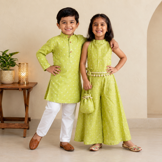 Lime Green Bandhani Print Kurta Set