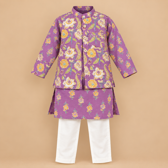 3-Piece Purple Kurta Pajama Set