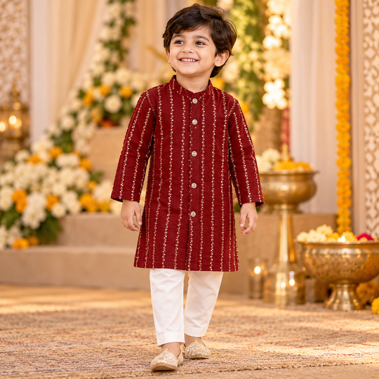 Maroon Embroidered Kurta Pajama Set