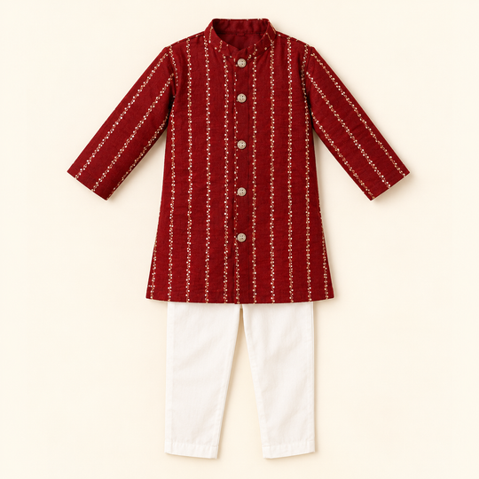Maroon Embroidered Kurta Pajama Set