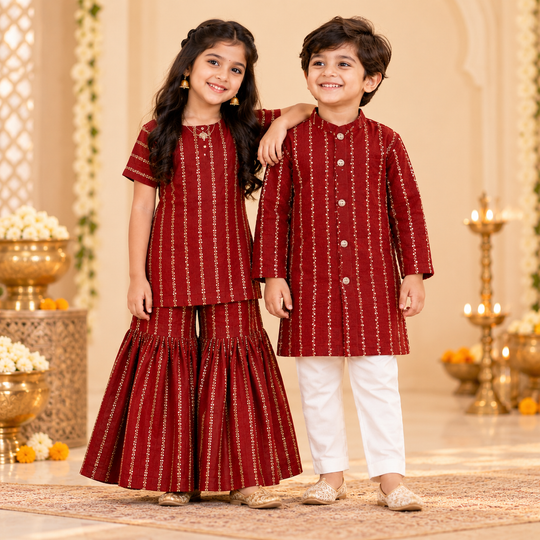 Maroon Embroidered Kurta Pajama Set