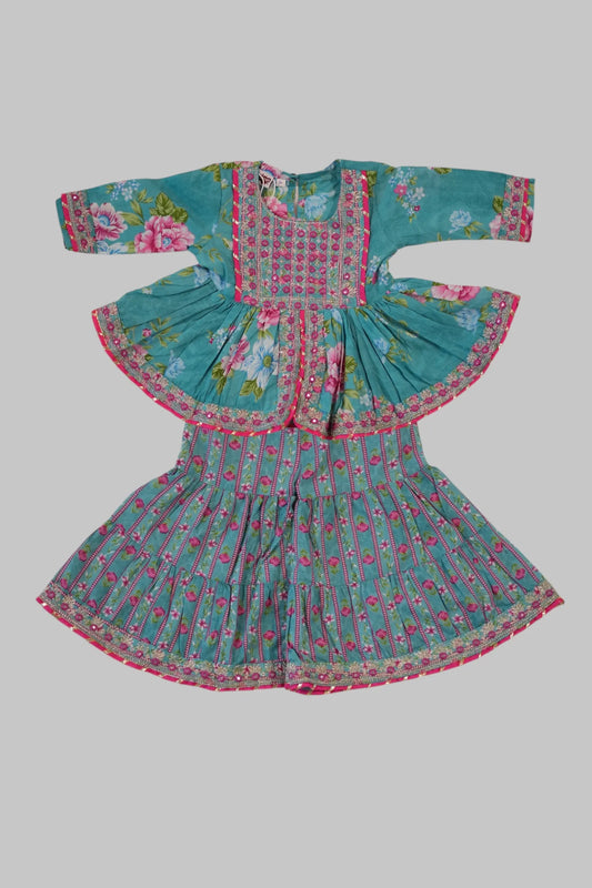 Teal Floral Sharara Set