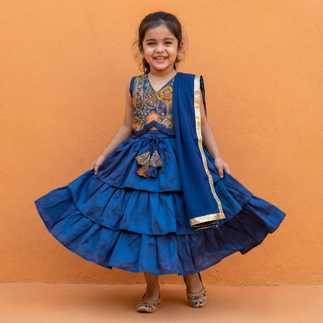 Blue Tiered Lehenga Set