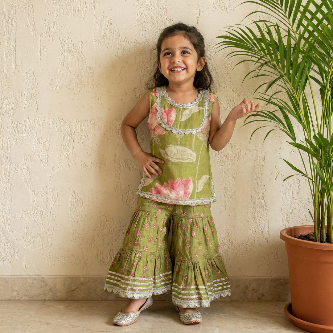 Green Floral Sharara Set
