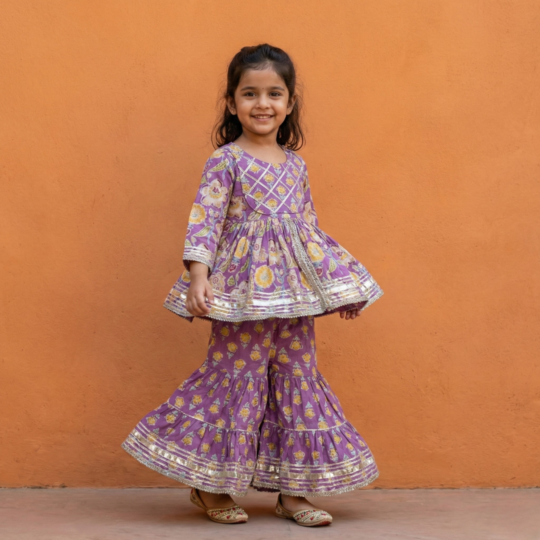 Purple Floral Sharara Set