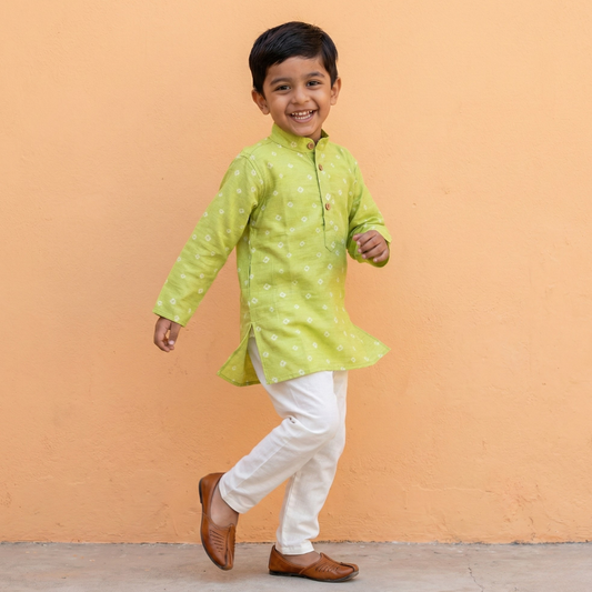 Kids Green Bandhani Kurta Set