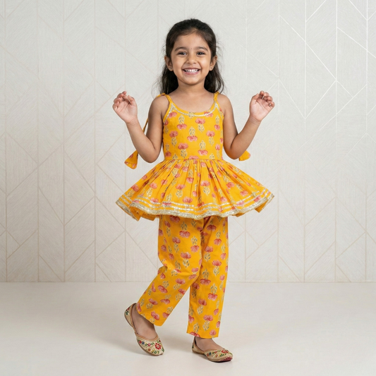Girls Yellow Floral Sarara Set