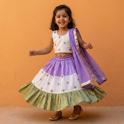 Ruffle Colorblock Lehenga Set