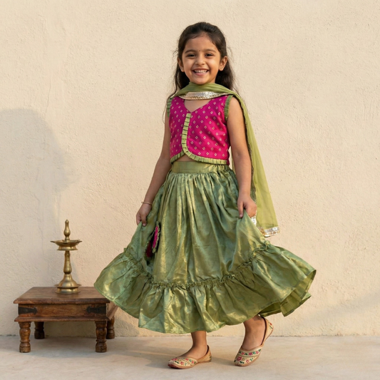 Pink Green Lehenga Set
