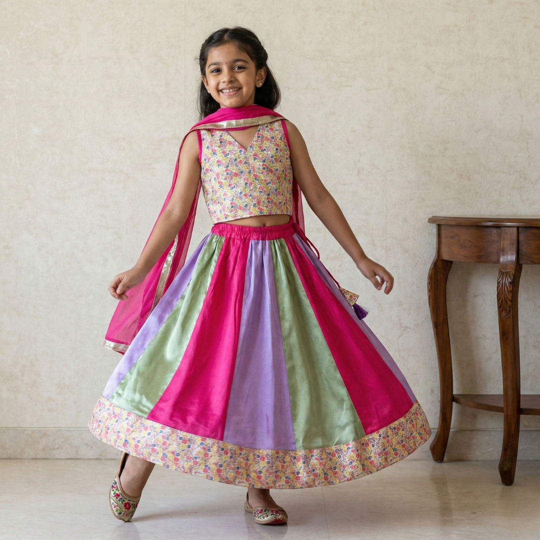 Floral Panel Lehenga Set