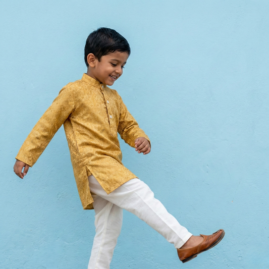 Golden Jacquard Kurta Set