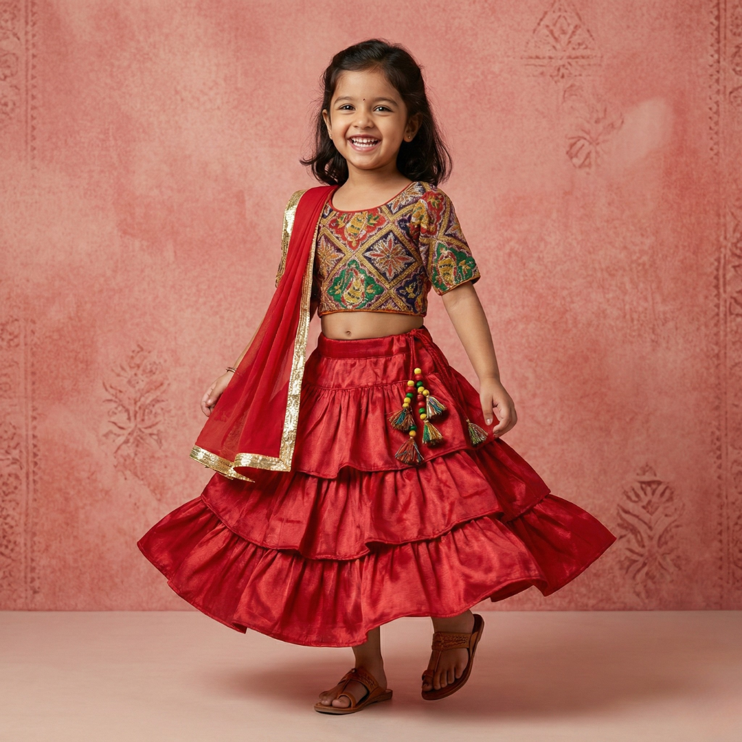 Red Tiered Lehenga Set