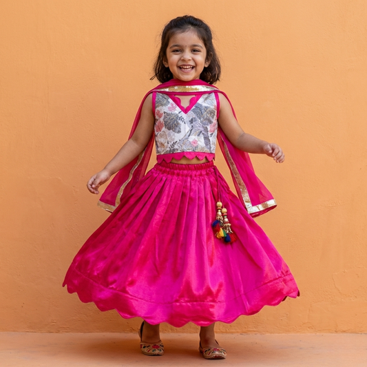 Pink Brocade Lehenga Set