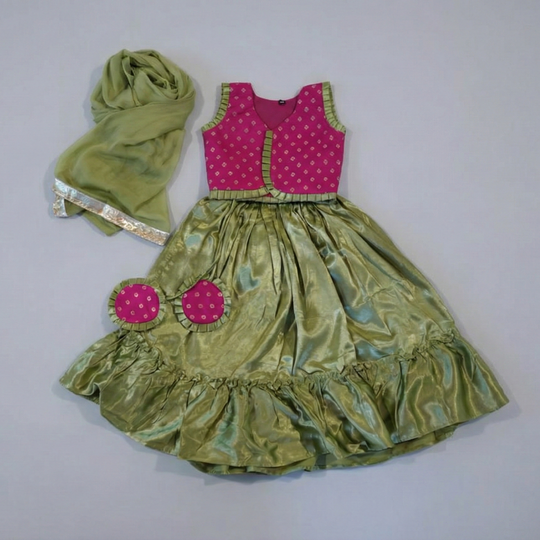 Pink Green Lehenga Set
