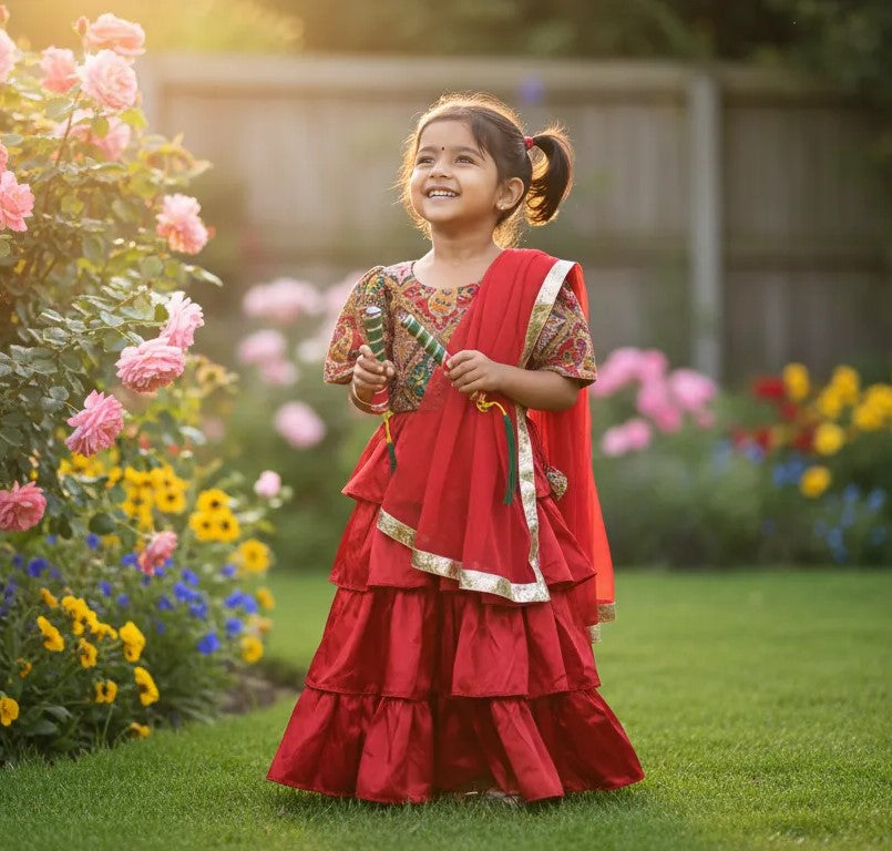 Red Tiered Lehenga Set